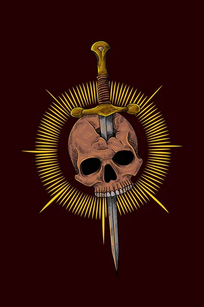 Kılıç Vektör Illüstrasyonlu Kafatası — Stok Vektör