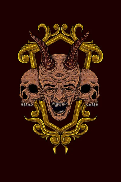 Diablo Con Ilustración Vector Ornamento — Vector de stock