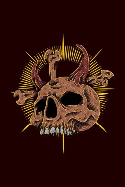 Kemik vektörü illüstrasyonlu boynuzlu kafatası