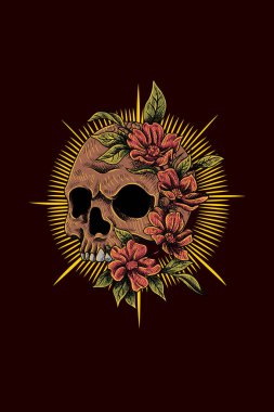 Çiçek vektör illüstrasyonlu kafatası