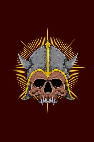 Ilustración Del Vector Cráneo Cabeza Vikinga — Vector de stock