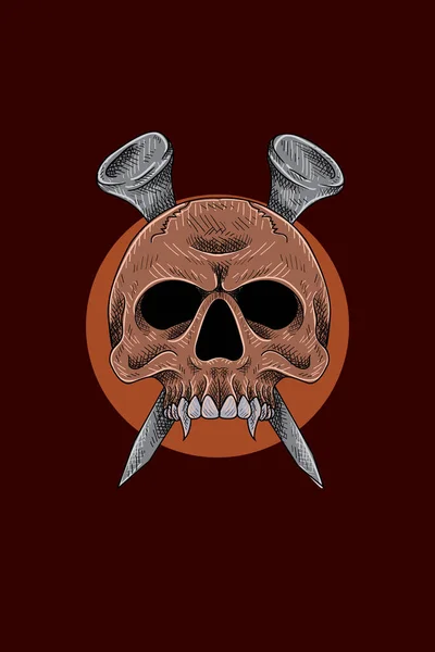 Cráneo Con Ilustración Vector Uñas — Vector de stock