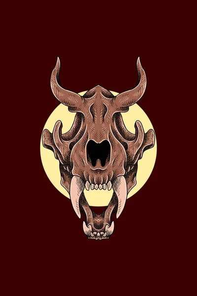 角虎の頭蓋骨のイラスト — ストックベクタ