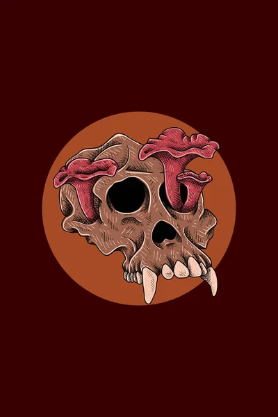 Cráneo Mono Con Ilustración Vectores Hongos — Vector de stock