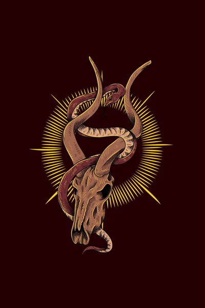 Κατσικίσιο Κρανίο Απεικόνιση Φορέα Φίδι — Διανυσματικό Αρχείο