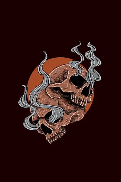 Dois Crânio Com Ilustração Vetor Fumaça — Vetor de Stock