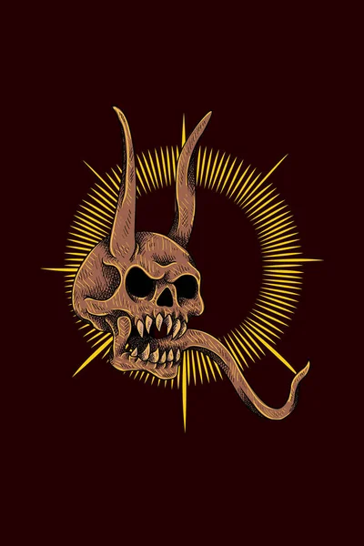 悪魔の頭の頭蓋骨のイラスト — ストックベクタ