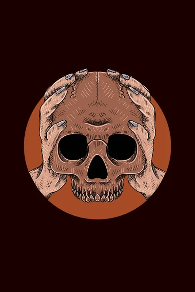 Cráneo Con Ilustración Vector Mano — Vector de stock