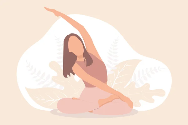 Yoga Egzersiz Düz Tasarım Çizimi — Stok Vektör