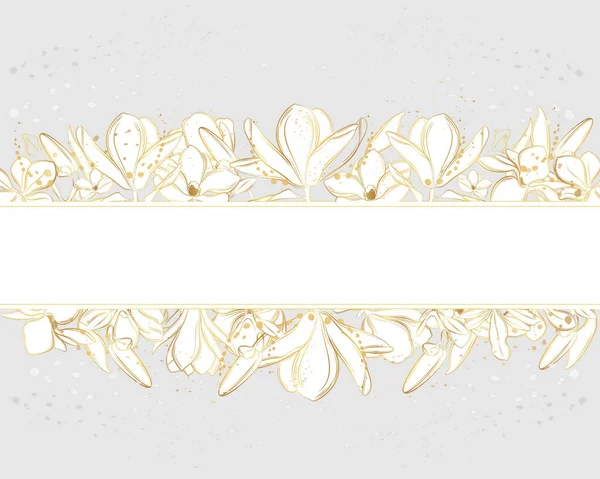 Πανό Διάνυσμα Λουλούδια Μανόλια Γκρι Φόντο Στυλ Γραμμικής Τέχνης — Διανυσματικό Αρχείο