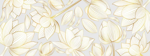 Vektor Poster Mit Goldenen Lotusblumen Auf Grauem Hintergrund Goldene Lotusblumen — Stockvektor