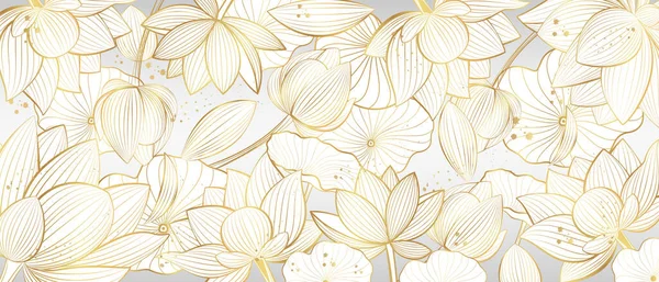 Vektor Poster Mit Goldenen Lotusblumen Auf Grauem Hintergrund Goldene Lotusblumen — Stockvektor
