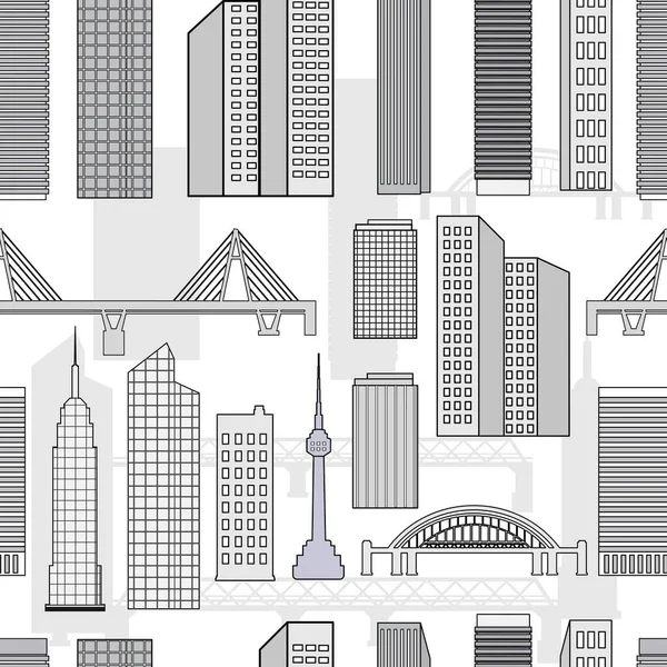 Nahtloses Vektormuster Mit Städtischen Gebäuden Auf Hellem Hintergrund Linienkunst — Stockvektor