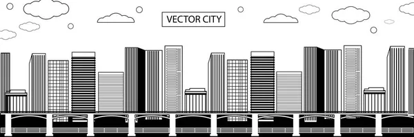 Paisaje Urbano Cartel Vectorial Con Vista Ciudad Blanco Negro — Vector de stock
