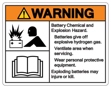 Uyarı Batarya Kimyasal ve Patlama Tehlike Sembol İşareti, Vektör İllüzyonu, Beyaz Arkaplan Etiketinde İzole Edilme. EPS10 