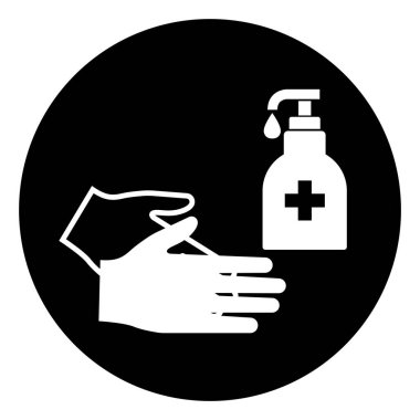 Dezenfekte Elleri Sembol İşareti, Vektör İllüzyonu, Beyaz Arkaplan Etiketinde İzole Edilme. EPS10  