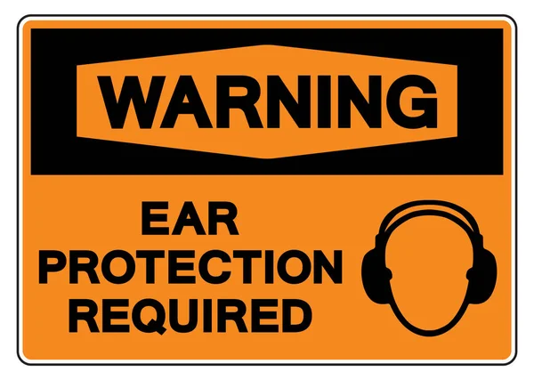警告耳保護必要なシンボルサイン ベクトルイラスト 白の背景ラベルにアイソレーション Eps10 — ストックベクタ