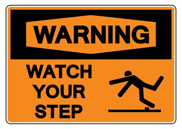警告ステップのシンボルサイン ベクトルイラスト 白の背景ラベルにアイソレーションします Eps10 — ストックベクタ