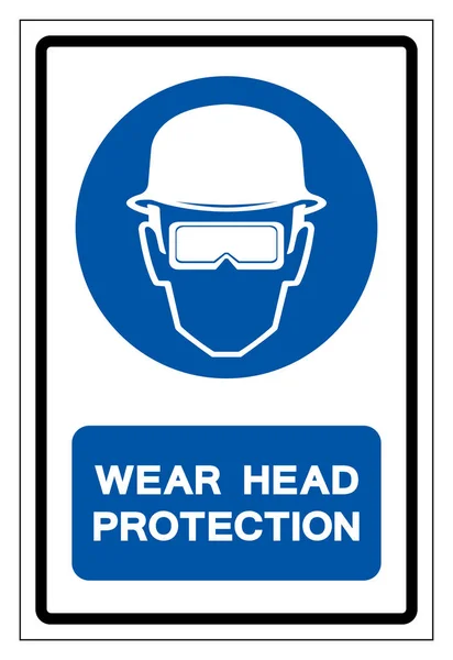 Indossare Head Protection Symbol Sign Illustrazione Vettoriale Isolato Etichetta Sfondo — Vettoriale Stock