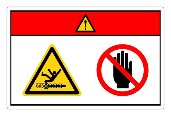 危险暴露输送机和移动部件会导致服务伤害或死亡 请勿触摸符号符号 矢量图解 白色背景标签隔离 Eps10 — 图库矢量图片