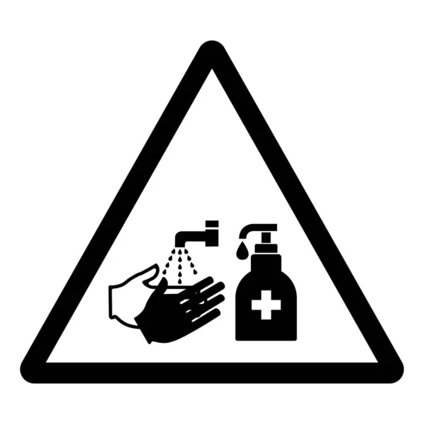 Attenzione Lavare Sanitise Mani Simbolo Segno Illustrazione Vettoriale Isolare Etichetta — Vettoriale Stock