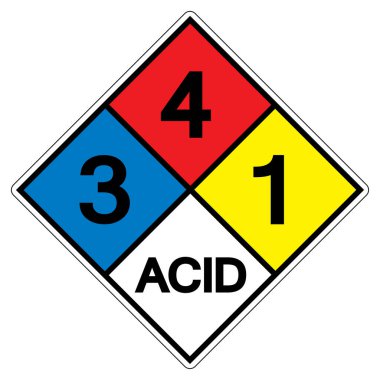 NFPA Elmas 704 3-4-1 ACID Sembol İşareti, Vektör İllüstrasyonu, Beyaz Arkaplan Etiketi İzole Et. EPS10