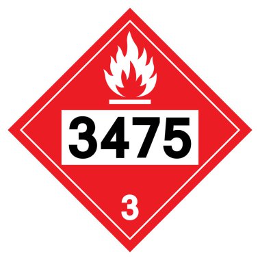 UN3475 Sınıf 3 Etanol ve Benzin Sembolü İşareti, Vektör İllüstrasyonu, Beyaz Arkaplanda İzole EPS10 
