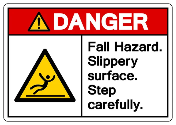2017 Danger Fall Hazard Slippery Surface Step Carefully Symbol Sign — 스톡 벡터