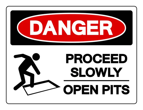 Niebezpieczeństwo Postępować Powoli Otwarte Pits Symbol Znak Ilustracja Wektora Izolacja — Wektor stockowy