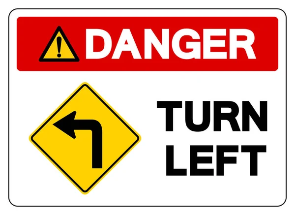 Tehlike Sola Dönüş Trafik Şareti Vektör Llüzyonu Beyaz Arkaplan Sembolleri — Stok Vektör