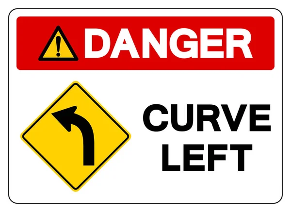Danger Curved Left Traffic Road Sign Vector Illustration Isolate White — Stock Vector