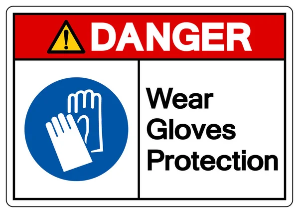 Κίνδυνος Φορούν Γάντια Προστασίας Σύμβολο Σημάδι Διανυσματική Απεικόνιση Απομονώσει Λευκό — Διανυσματικό Αρχείο
