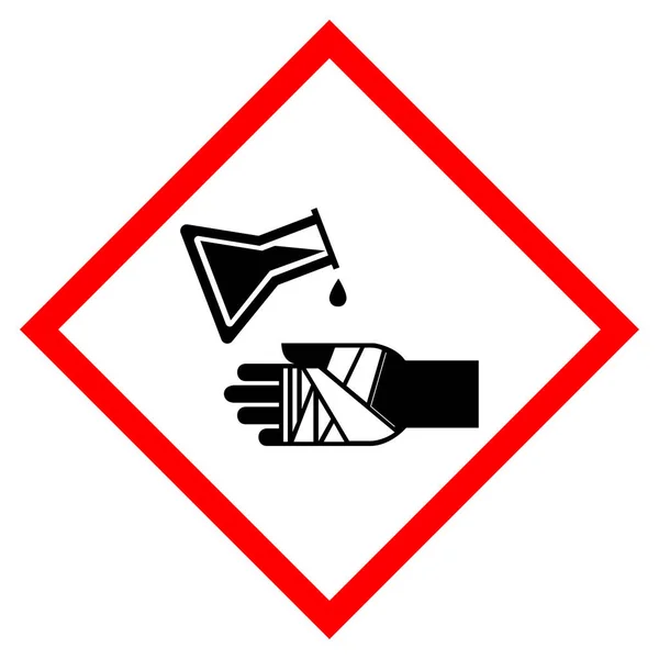Uyarı Kimyasal Yanıklar Tehlike Sembol Şareti Vektör Llüstrasyonu Beyaz Arkaplan — Stok Vektör