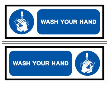 Lütfen Beyaz Arkaplan Etiketinde İzole Edilmiş El Sembolü Tabelasını, Vektör İllüzyonunu Yıka. EPS10 