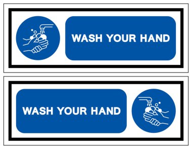 Lütfen Beyaz Arkaplan Etiketinde İzole Edilmiş El Sembolü Tabelasını, Vektör İllüzyonunu Yıka. EPS10  