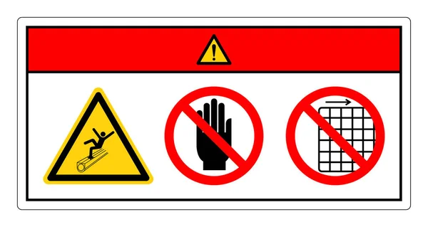 危险行走或站在输送机盖上请勿触摸或移动警戒牌 矢量图解 白色背景标签 Eps10 — 图库矢量图片
