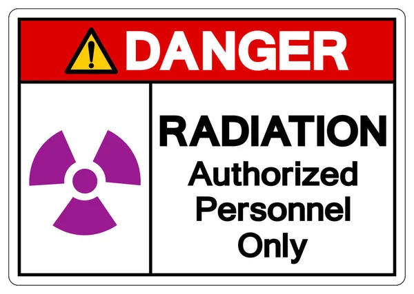 危险辐射授权人员仅限符号签名 矢量图解 白色背景标签隔离 Eps10 — 图库矢量图片