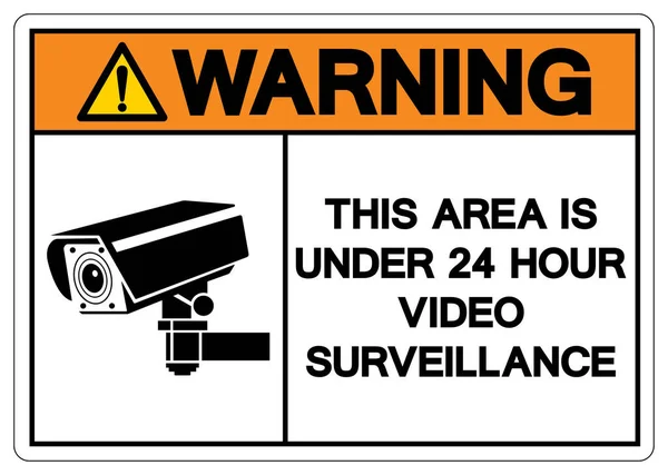 Advertencia Esta Área Está Bajo Signo Símbolo Vigilancia Video Horas — Archivo Imágenes Vectoriales