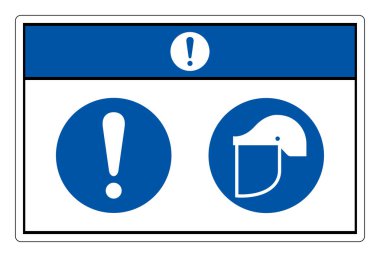 Dikkat Yüz Kalkanı Gerekli Sembol İşareti, Vektör İllüstrasyonu, Beyaz Arkaplan Etiketinde İzolasyon. EPS10 