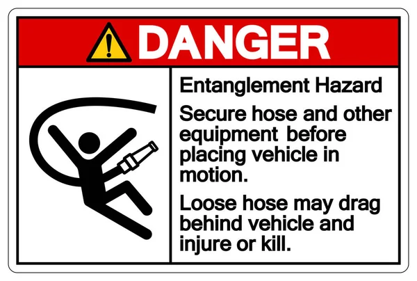 Danger Loose Hose May Drag Vehicle Injuri Kill Symbol Sign — стоковый вектор