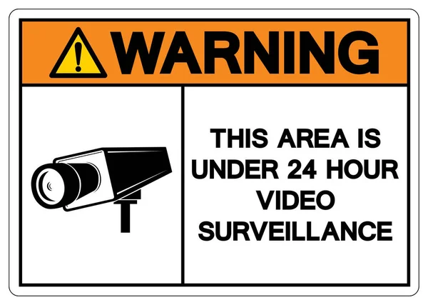 Warnung Dieser Bereich Ist Unter Stunden Videoüberwachung Symbol Zeichen Vektorillustration — Stockvektor