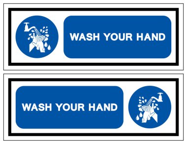 Lütfen Beyaz Arkaplan Etiketinde İzole Edilmiş El Sembolü Tabelasını, Vektör İllüzyonunu Yıka. EPS10 