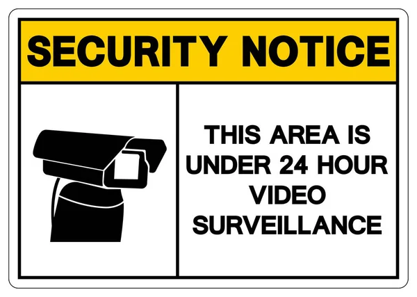 Güvenlik Bildirimi Alan Altında Saat Video Gözetim Sembolü Işareti Vektör — Stok Vektör