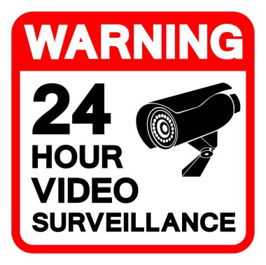 Uyarı: 24 Saat Video İzleme Sembol İşareti, Vektör İllüstrasyonu, Beyaz Arkaplan Etiketinde İzole Edilme. EPS10 