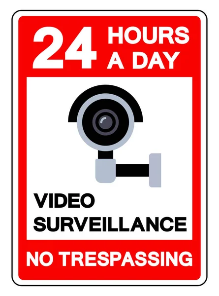 Stunden Tag Videoüberwachung Ohne Trespassing Symbol Zeichen Vektorillustration Isoliert Auf — Stockvektor
