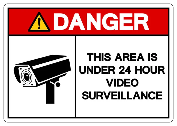 Perigo Esta Área Está Sob Horas Sinal Símbolo Vigilância Vídeo —  Vetores de Stock