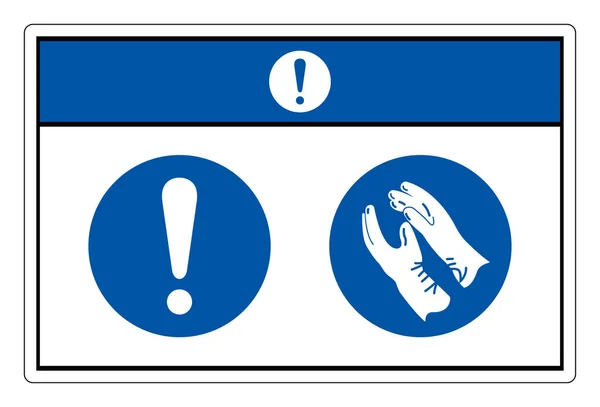 ご注意くださいゴム手袋のシンボルサイン ベクトルイラスト 白の背景ラベルに隔離Eps10 — ストックベクタ