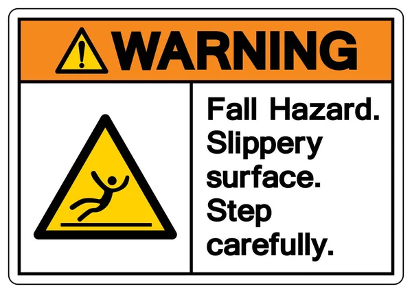 Warning Fall Hazard Slippery Surface Step Carefully Symbol Sign Vector — 스톡 벡터