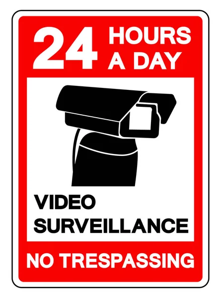 Stunden Tag Videoüberwachung Ohne Trespassing Symbol Zeichen Vektorillustration Isoliert Auf — Stockvektor