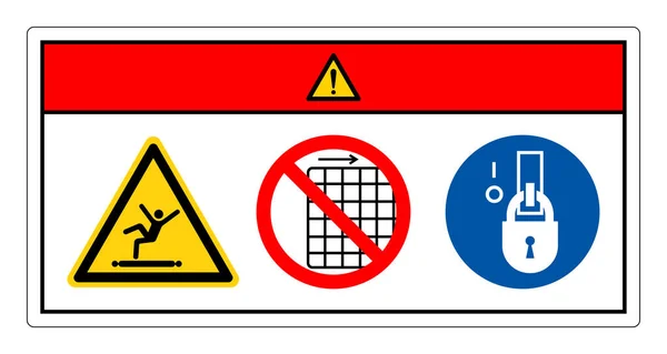 Perigo Escalada Sentado Andando Montando Transportador Não Remova Sinal Símbolo — Vetor de Stock
